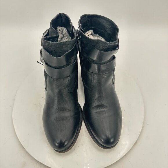 Franco Sarto A Linden2 Women Size 8.5 Black Leather Side Zip Buckle Pump Boot - Picture 3 of 11